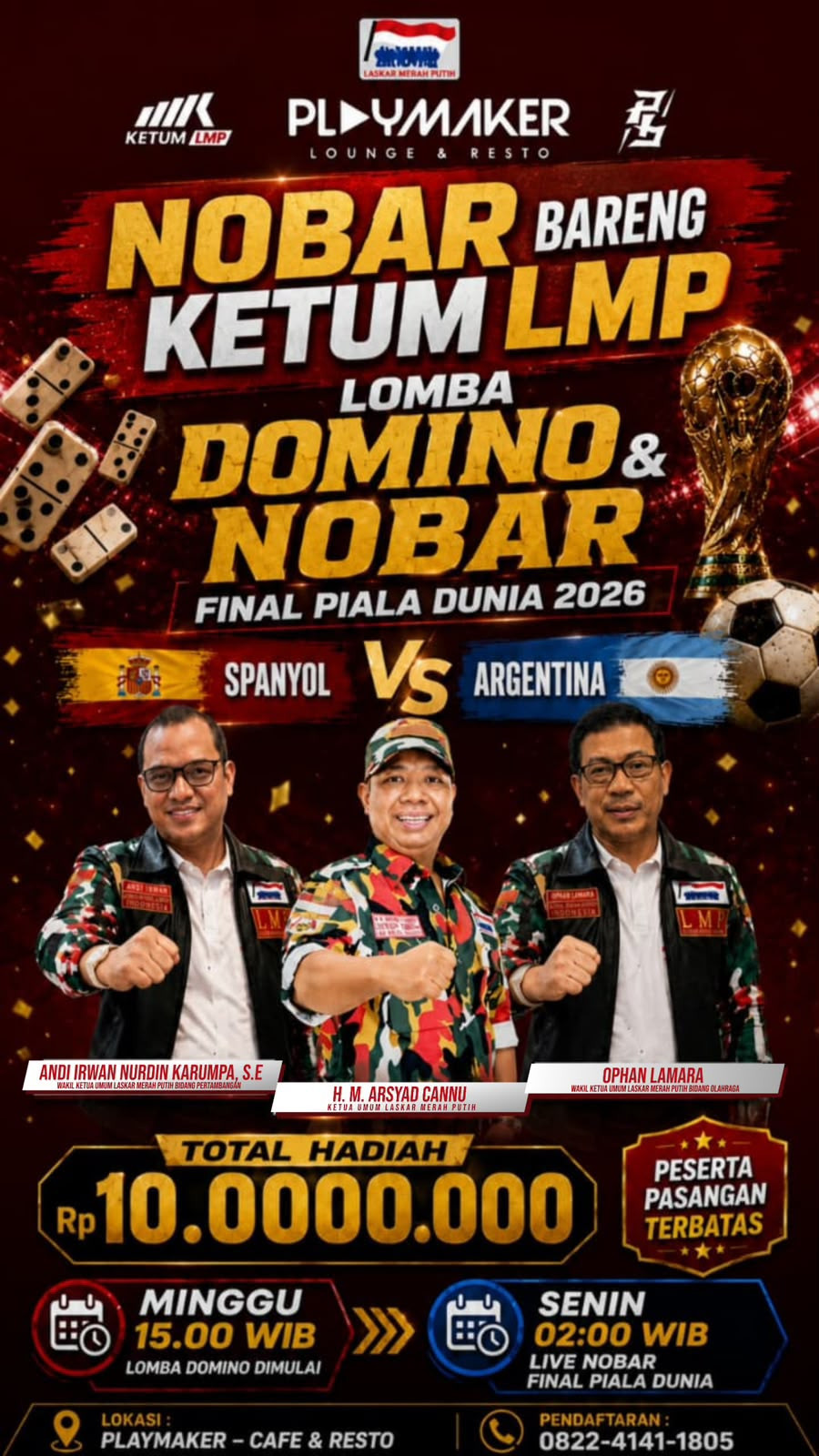 Ketum Laskar Merah Putih H. Arsyad Cannu Gelar Nobar Final Piala Dunia 2026, Ajak Masyarakat Pererat Silaturahmi