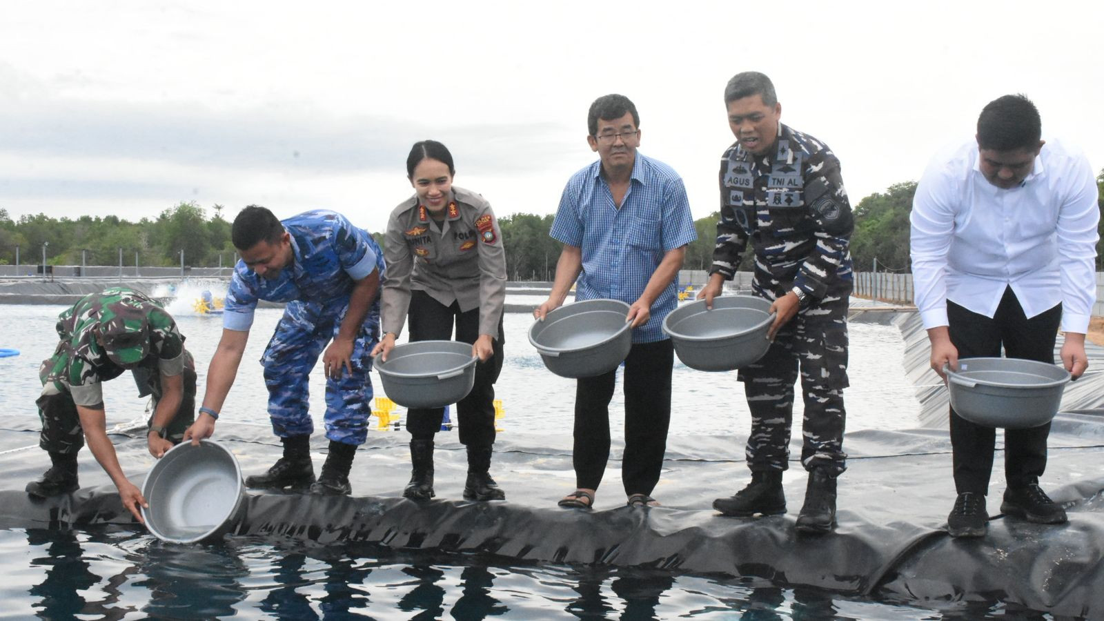 Lanal Bintan Laksanakan Penebaran Benih Udang Vaname Seluas 5 Ha