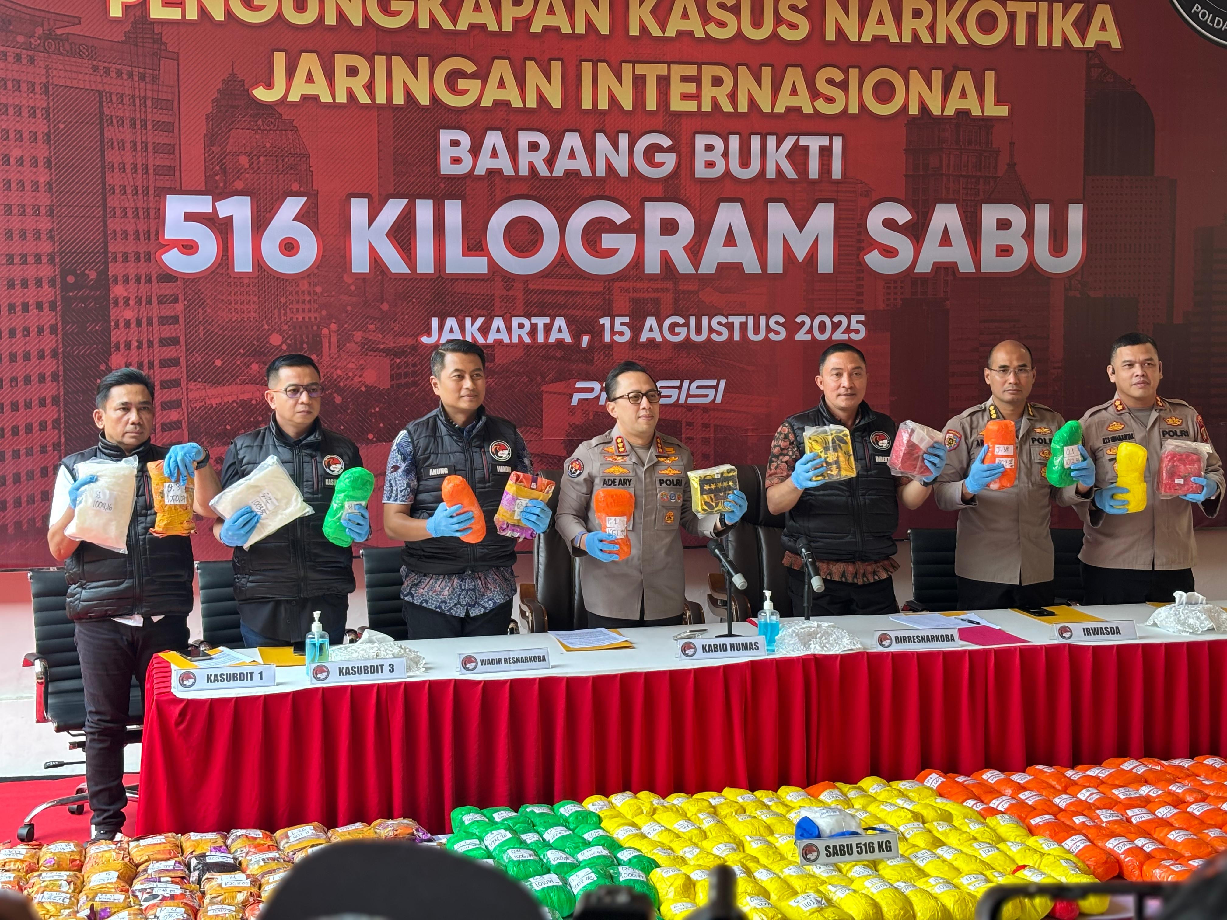 Polda Metro Jaya Gagalkan Peredaran 516 Kg Sabu, Selamatkan 2,6 Juta Jiwa